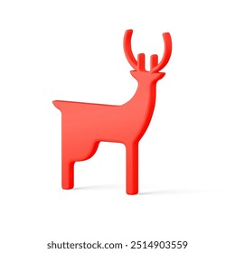 Minimalist traditional red metallic horned deer three dimensional realistic vector illustration. Glossy Christmas decorative design template isolated on white. Luxury New Year Christmas animal toy