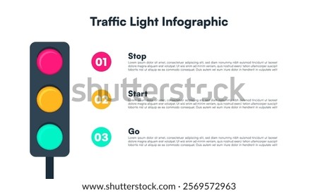 Minimalist Traffic Light Infographic with Stop, Start, and Go Instructions Vector Illustration