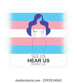 Minimalist transgender pride artwork with abstract female figure and advocacy message