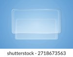 Minimalist transparent  Liquid glass effect elements creating modern blue background design. Transparent message boxes in modern futuristic style for web and mobile smart phone, vector illustration with light glow effect.
