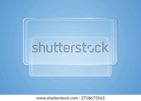 Minimalist transparent  Liquid glass effect elements creating modern blue background design. Transparent message boxes in modern futuristic style for web and mobile smart phone, vector illustration with light glow effect.