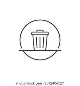 A minimalist trash bin icon in a circle, perfect for digital interfaces. It signifies delete or remove functions, enhancing user experience with its clear, easily recognizable design