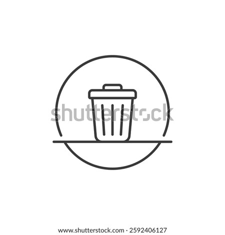 A minimalist trash bin icon in a circle, perfect for digital interfaces. It signifies delete or remove functions, enhancing user experience with its clear, easily recognizable design