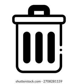 Minimalist trash bin icon useful for recycling, waste management, and cleanup applications in digital interfaces.