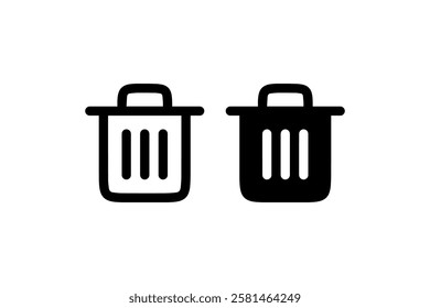 Minimalist Trash Bin Icons in Black and White Vector