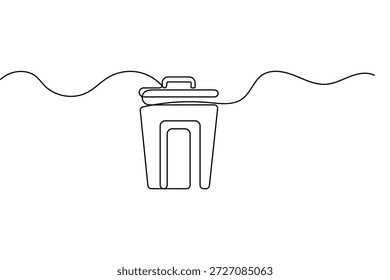 Ilustración lineal minimalista de papelera creada con un solo trazo continuo