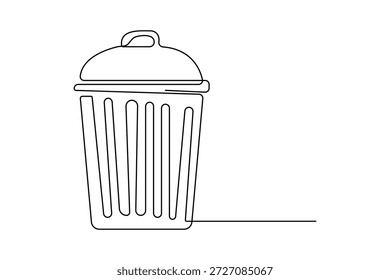 Ilustración lineal minimalista de papelera creada con un solo trazo continuo