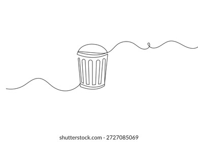Ilustração linear de lata de lixo minimalista criada com um único traçado contínuo
