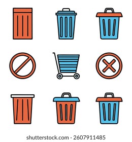 Minimalist Trash Can and Recycling Icon Set Vector.