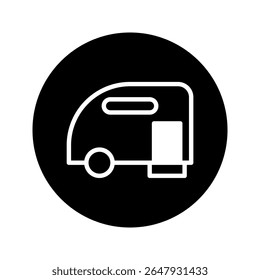 Ícone minimalista de trailer de viagem: Ilustração de design simples perfeita para temas de aventura e veículos recreativos com uma forma de casa móvel