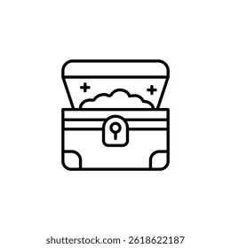 Minimalist treasure chest filled with riches outline vector illustration