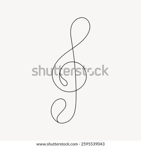 Minimalist treble clef line art on a white background. Simple treble clef design, perfect for music lovers. Elegant treble clef illustration, stylish and artistic. Minimal illustration vector.