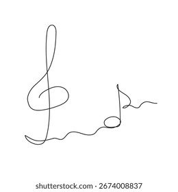 Dibujo minimalista de la hendidura de agudos y la línea de nota sobre fondo blanco