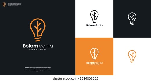 Árbol minimalista con lámpara de bombilla Plantilla de diseño de logotipo de Vector.