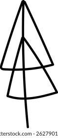 A minimalist tree is depicted using overlapping triangles with bold outlines.  The graphic shows a conifer composed of geometric shapes for a clean, basic look. Cartoon vector illustration