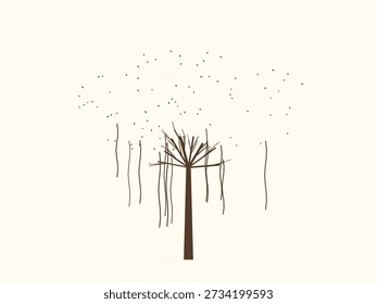 Diseño de árbol minimalista con ramas delicadas y hojas dispersas, aisladas sobre un fondo limpio y neutro, evocando simplicidad y elegancia, con una paleta de colores monocromáticos y líneas artísticas