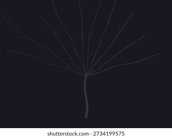 Minimalist tree design silhouette with delicate branches on a dark textured background, modern and clean style, isolated composition
