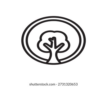 Minimalist tree icon with circular frame