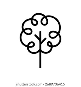Icono de árbol minimalista con corona redondeada y tronco simplificado sobre fondo blanco