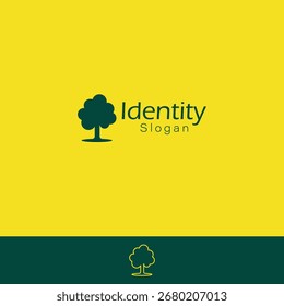Logotipo minimalista de la identidad del árbol con el fondo de dos colores hermosos. 