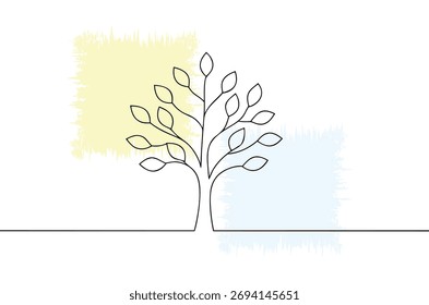 Minimalist Tree Illustration with Abstract Color Washes Symbolizing Growth and Vitality in a Modern Design Concept for Nature and Environment