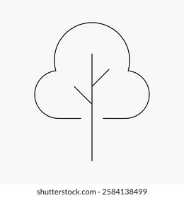 Minimalist tree illustration with simple lines. Tree design features a basic outline. Minimalist art style, focusing on tree shape and simplicity. Vector isolated on white.