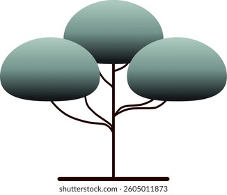 Minimalist Tree Illustration with Three Gradient Green Canopies and a Slender Brown Trunk in Clean Style