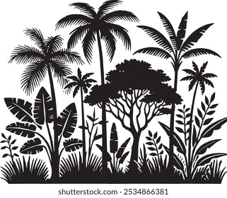 Minimalist Tree of Jungle Silhouette Vector Art 