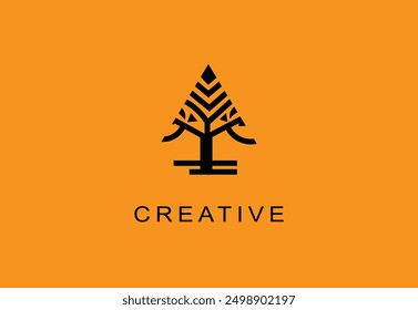 Minimalist tree logo within a triangular boundary, symbolizing growth and creativity.