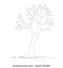 Dibujo minimalista de una línea de árbol, arte de línea continua de árbol desnudo, ilustración de contorno de Naturaleza botánica