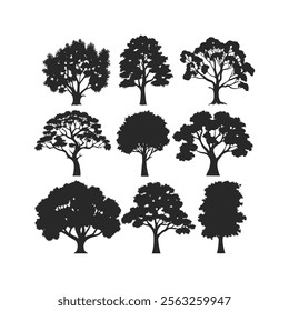 Minimalist Tree Silhouette Vector Art Set Ideal for Nature, Environment, and Landscape Designs