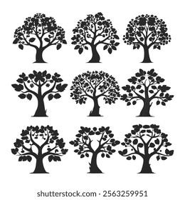 Minimalist Tree Silhouette Vector Art Set Ideal for Nature, Environment, and Landscape Designs