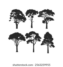 Minimalist Tree Silhouette Vector Art Set Ideal for Nature, Environment, and Landscape Designs