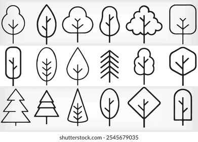 Minimalist tree symbol and logo line icons set. Linear icon collection for reuse in designing. Easy to change color, size or manipulate. eps 10