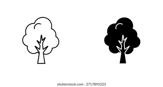 Minimalistische Baumsymbole mit Linien- und gefüllter Silhouette, einzeln auf
