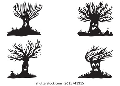 Minimalist Tree and Trunk Silhouette Set

