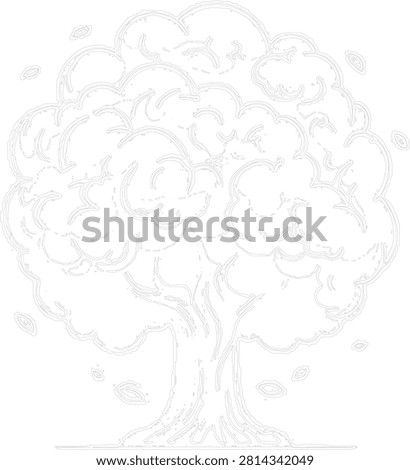 Minimalist tree wireframe line vector drawing with full canopy and falling leaves