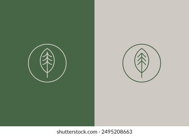 Minimalist Tree Within Leaf Logo Design. Nature Vector Logo Element.