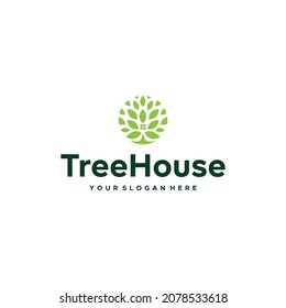 minimalist TreeHouse leaves plants logo design