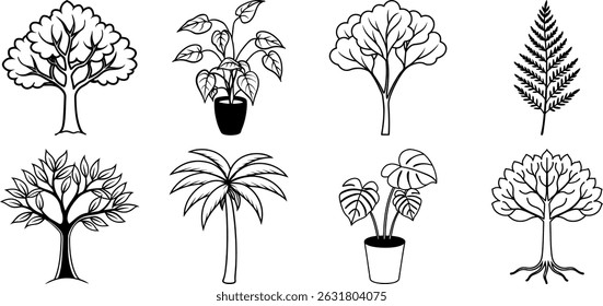Minimalist Trees and Leaves Line Art Bundle