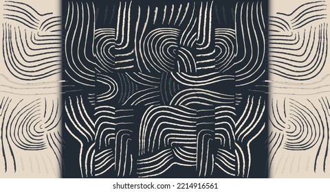 Minimalist trendy abstract print. Line art black and white illustrations. Modern vector template for design. Ethnic style.