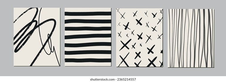 Minimalist trendy abstract print set. Line art black and white illustrations. Modern vector template for design.