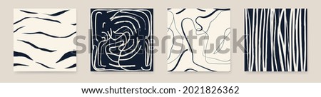Minimalist trendy abstract print set. Line art black and white illustrations. Modern vector template for design.