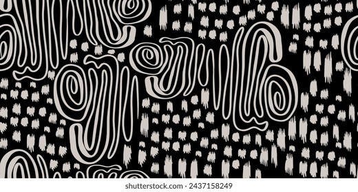 Minimalist trendy abstract seamless pattern. Line art black and white illustrations. Modern vector template for design.