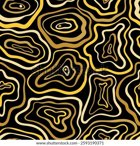 Minimalist trendy abstract seamless pattern on black. Сlosed waves lines, wooden texture. Great for textile, fabric, wallpaper, wrapping, scrapbook and packaging