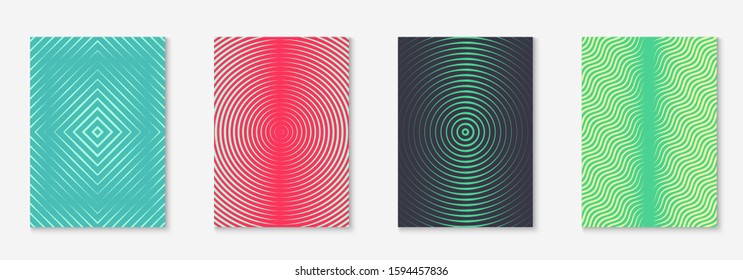 Minimalist trendy cover. Green and turquoise. Futuristic patent, book, mobile screen, page mockup. Minimalist trendy cover with line geometric elements and shapes.
