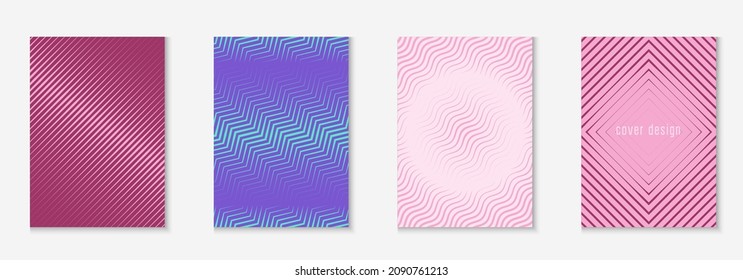Minimalist trendy cover. Minimal report, placard, wallpaper, patent mockup. Purple and turquoise. Minimalist trendy cover with line geometric elements and shapes.