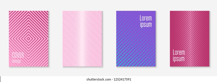 Minimalist trendy cover. Purple and turquoise. Futuristic annual report, journal, banner, book concept. Minimalist trendy cover with line geometric elements and shapes.