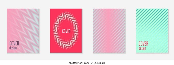 Minimalist trendy cover. Wavy flyer, report, notebook, annual report mockup. Red and green. Minimalist trendy cover with line geometric elements and shapes.