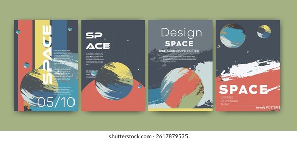 minimalista ilustração moderna de satélite, pôsteres cósmicos espaço	

